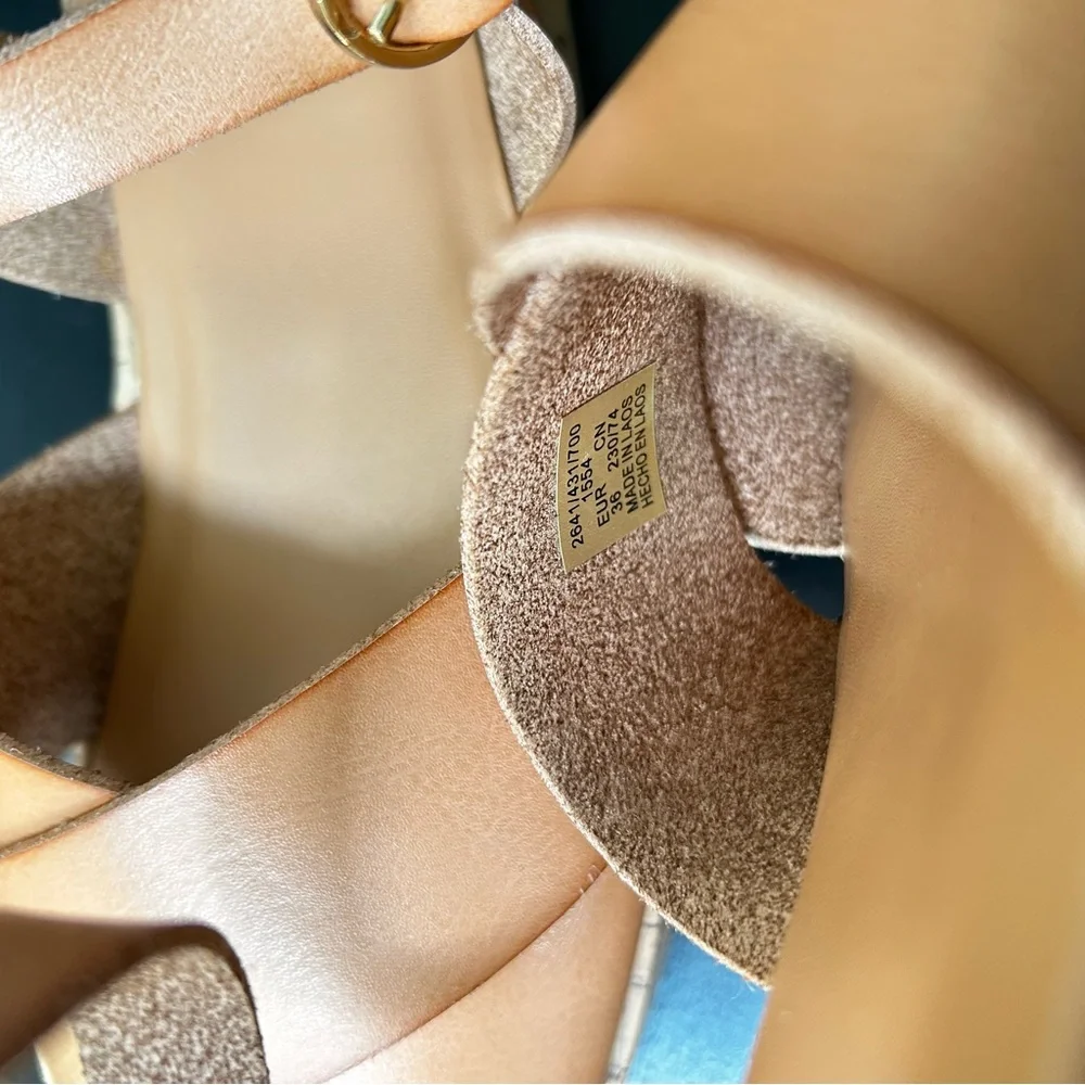 NWOB Zara Girls Brown Criss-Cross Open-Toe Leather Sandals, Size 36 EU/ 4.5 US